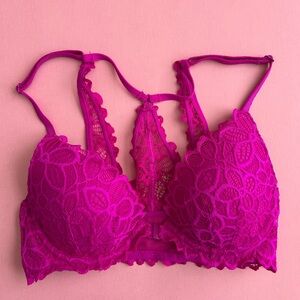 Victoria Secret Pink Fuchsia Floral Lace Racer Back Padded Bra